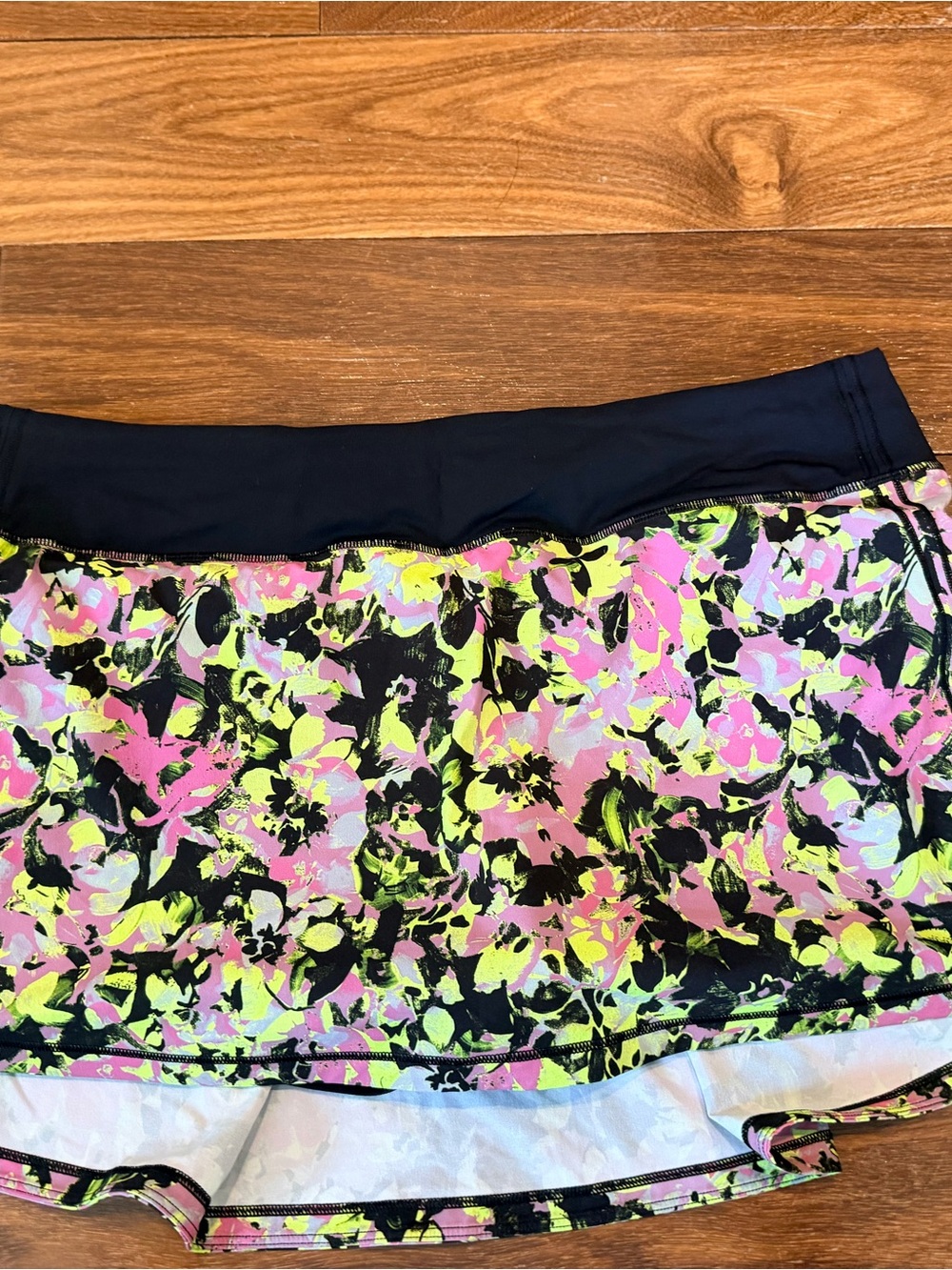 lululemon athletica Black Skirt with Neon Pink and Neon Green Floral Accent